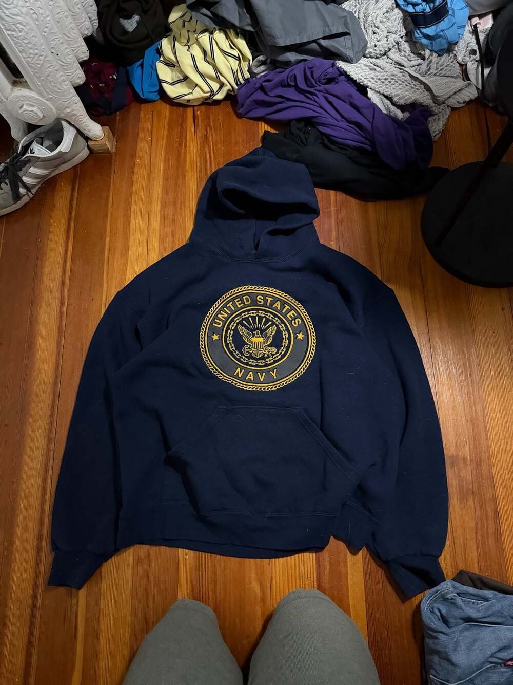Vintage U.S. Navy Originals M.J. Soffe Pullover Hoodie Sweatshirt Navy Blue